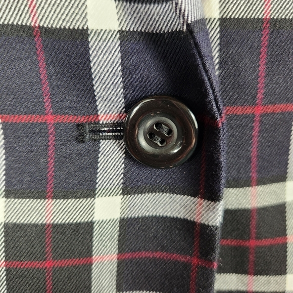 Alice + Olivia Savetta Plaid Windowpane Lamb Leather Elbows Blazer Navy Large - Picture 14 of 16